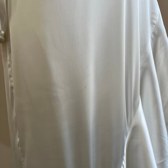 Mac Duggal Satin Ruffle High Low Gown Deep V Long Sleeve Formal Wedding 10 - Picture 6 of 16